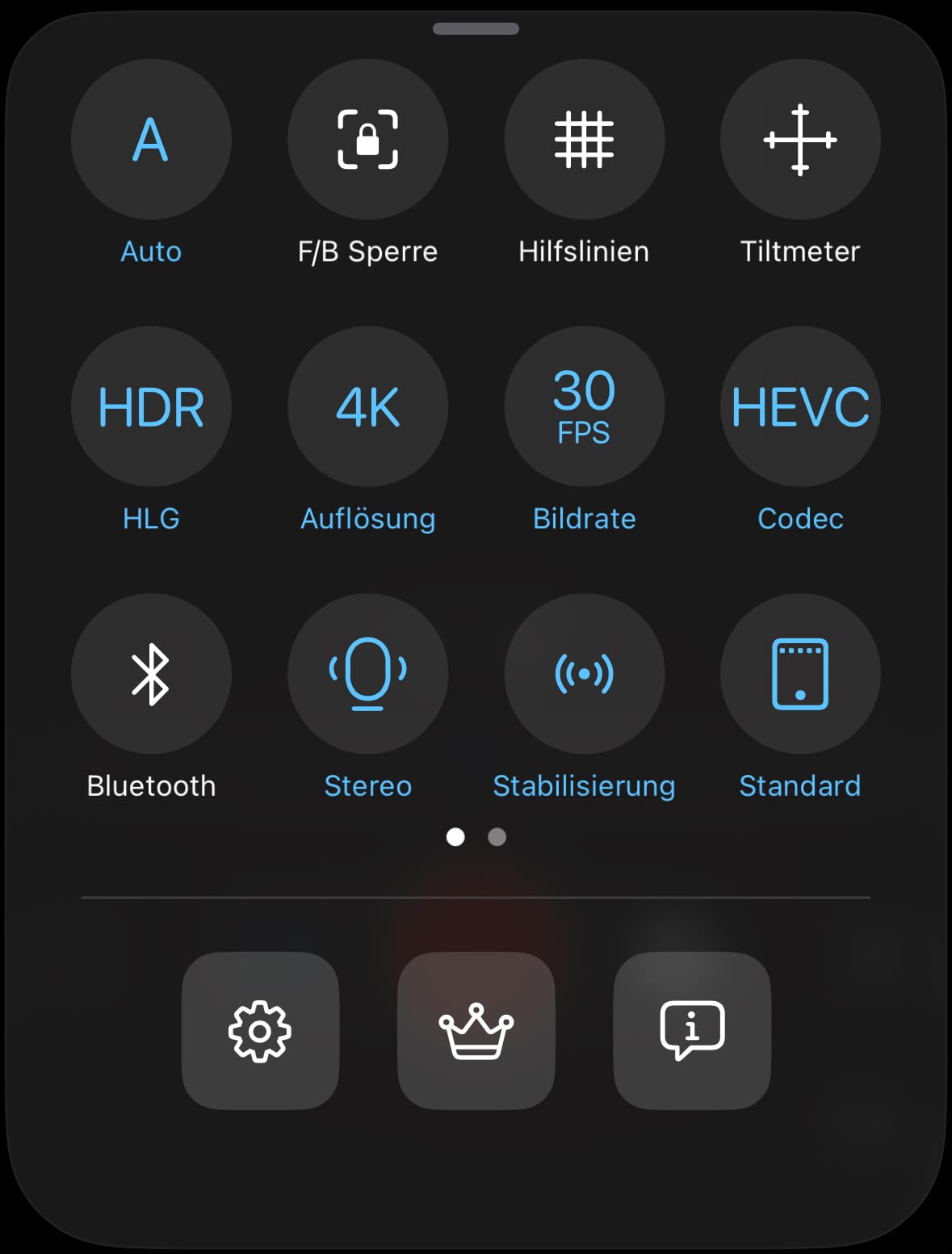Videofunktionen in ProCamera v26.0 (Aufnahmemenü)