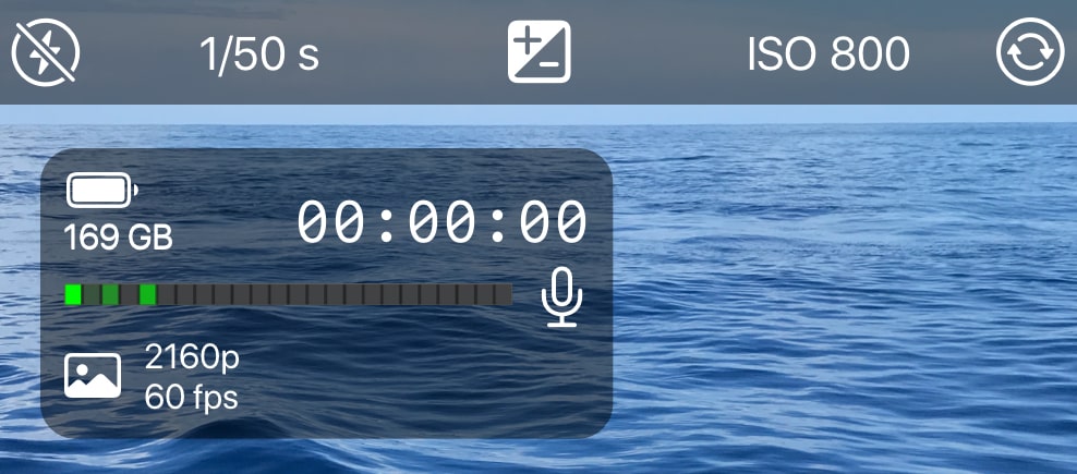 ProCamera Video Info Panel in Video Mode