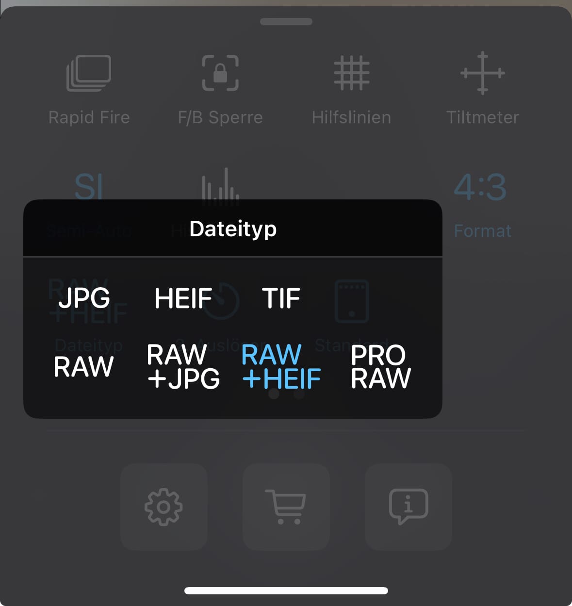 RAW plus HEIF Dateiformat RAW+HEIF Aufnahme in ProCamera