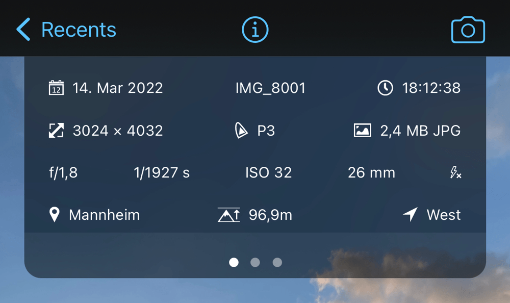 ProCameras EXIF Metadata viewer File name in ProCamera EXIF Viewer